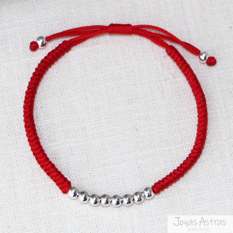 Pulsera de Hilo Rojo con 8 Esferas Ajustable