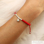 Pulsera de Hilo Rojo con 8 Esferas con Cascabel Ajustable