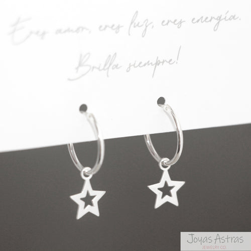 Hollow Hanging Star Hoops 1.4 Silver