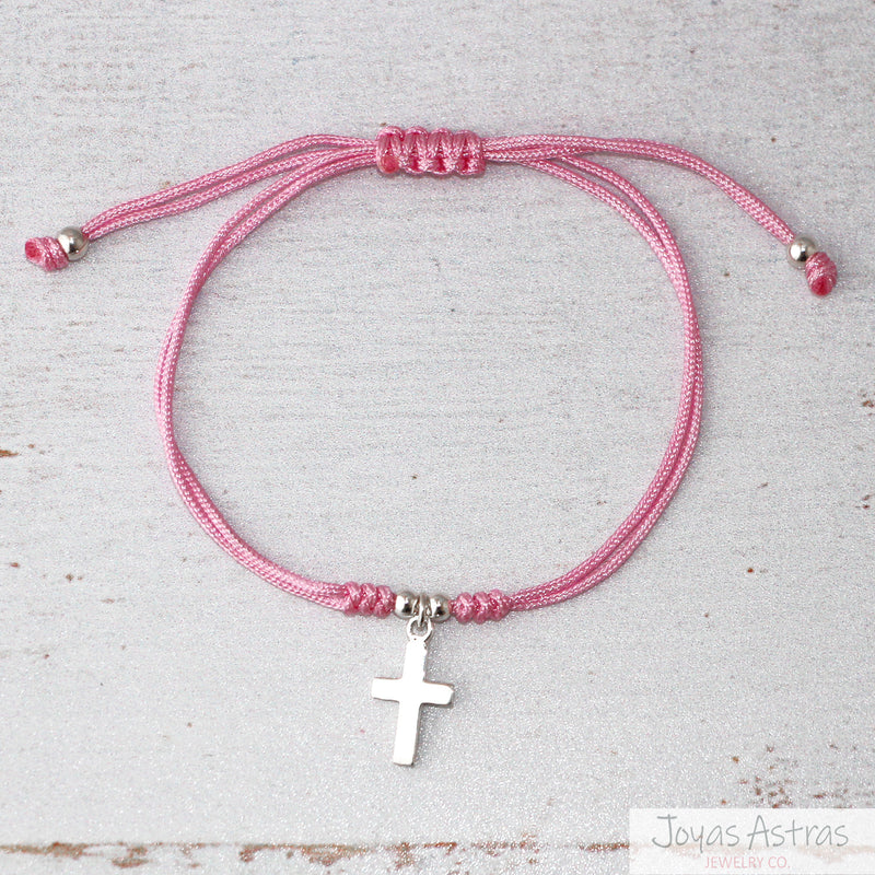 PULSERA HILO ROSADA CRUZ AJUSTABLE