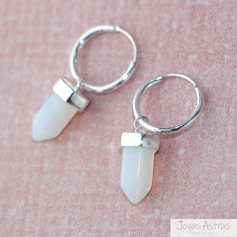 Hoops Puntitas Esmaltadas Piedra Luna Plata