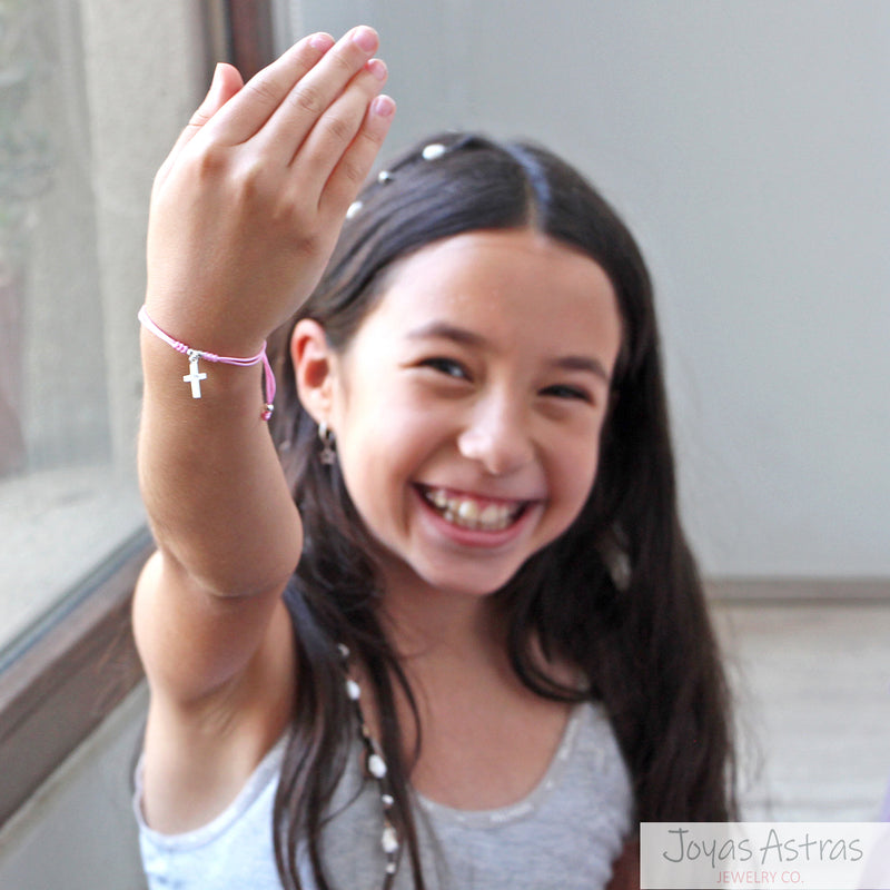 PULSERA HILO ROSADA CRUZ AJUSTABLE